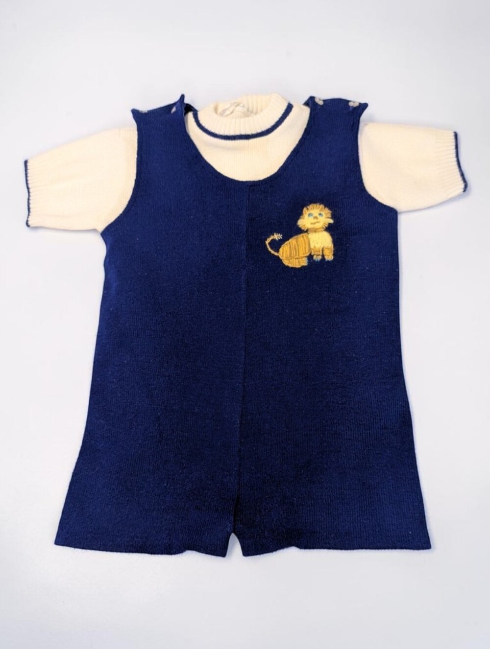 50s 60s Vintage Atkins‎ Toddler Knit Lion Embroidered Romper Set Shorts Sweater